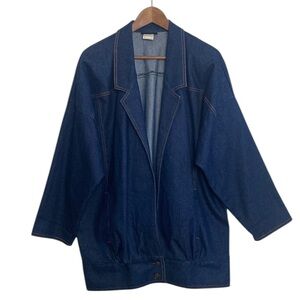 Vintage Jean Jacket Womens Small Dark Blue Denim Oversized 80s Golden Girls